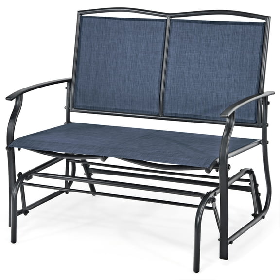 Gymax Patio Glider Rocking Bench Double 2 Person Chair Loveseat Garden Grey Blue