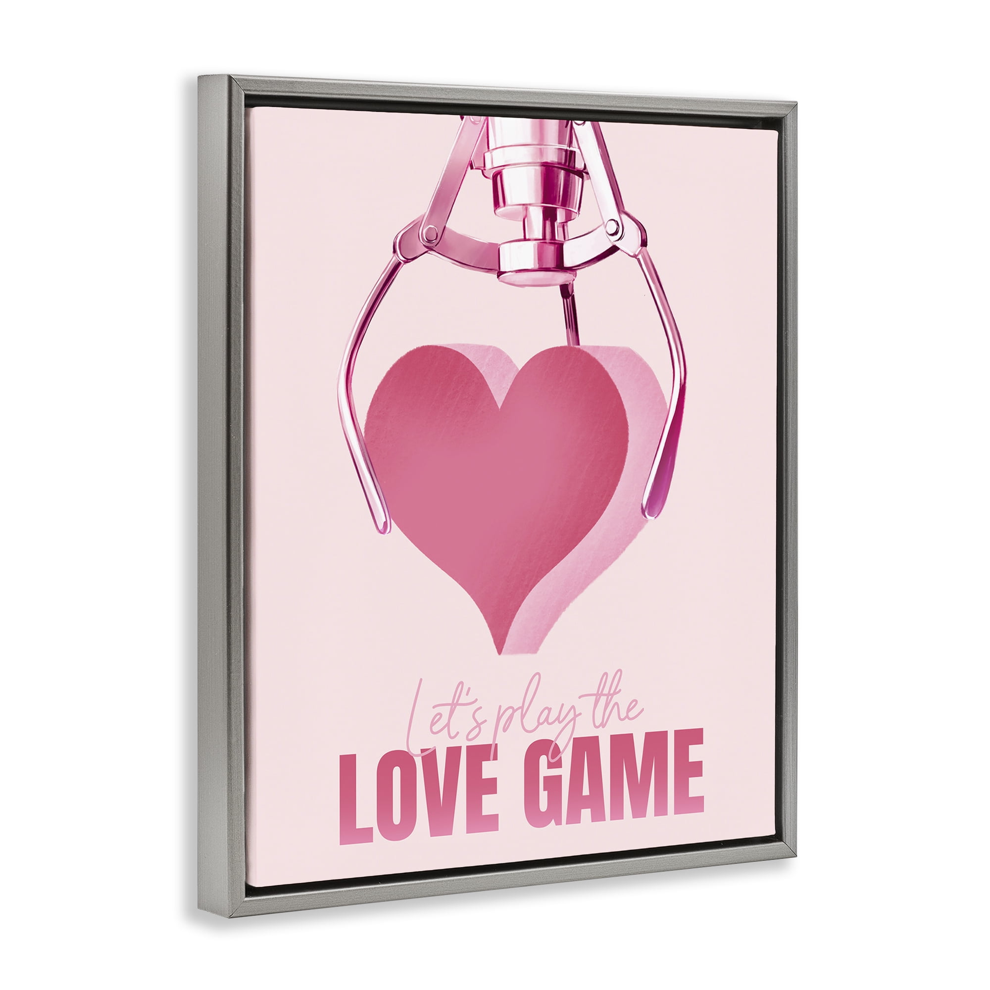 Stupell Industries Love Game with Heart Typography Painting Gray Floater Framed Art Print Wall Art, 17 x 21