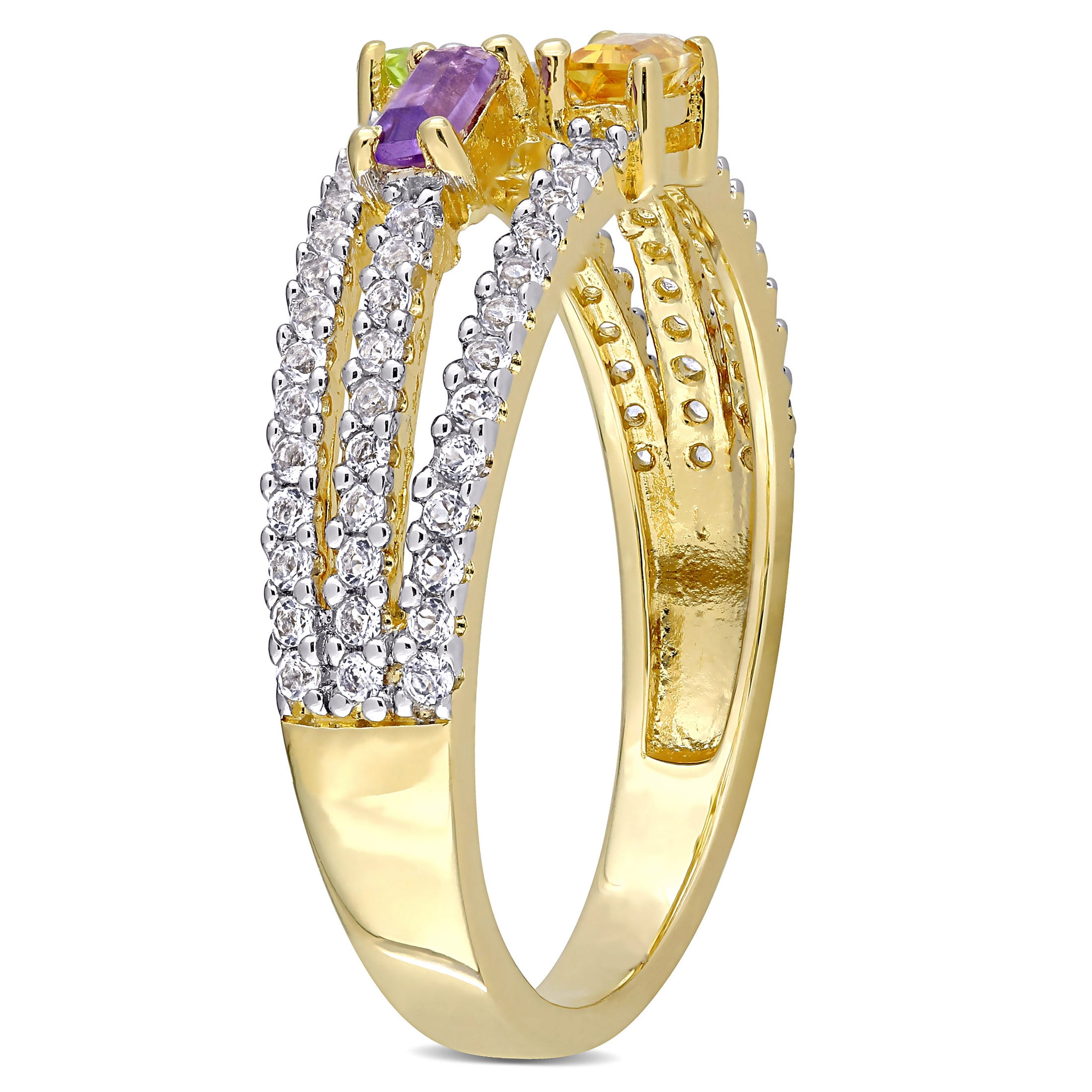 Everly Women's Peridot and Amethyst Citrine Topaz Yellow Gold Plated Ring