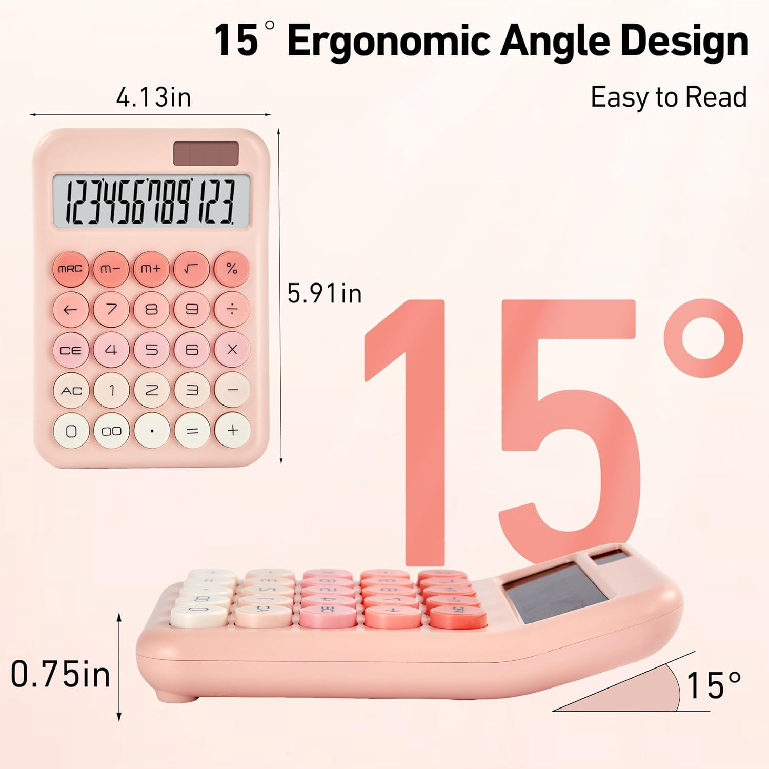 Small Desktop Calculator with LCD Large Display and Sensitive Button, Dual Solar Battery Powered Automatic Sleep Basic Cute Calculators for Office, School Business (Pink)