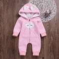 thumbnail image 2 of PINQI Toddler Boys Girls Solid Color Cloud Fashion Zipper Hooded Short Ear Romper Crawling Suit Baby Cute Hooded Pocket Jumpsuit(1-Pink,18-24 Months), 2 of 5