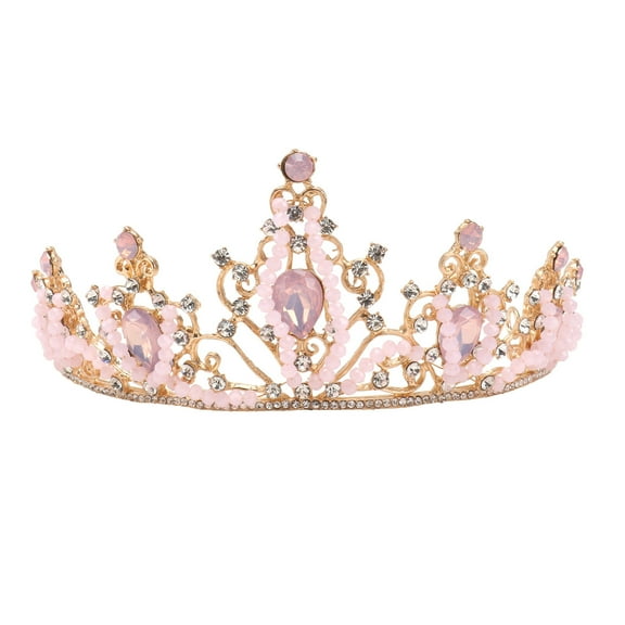 Girls Crown Tiara Headband,Kids Pink Crystal Crown Headdress Girls Rhinestone Hairband Dress Accessory