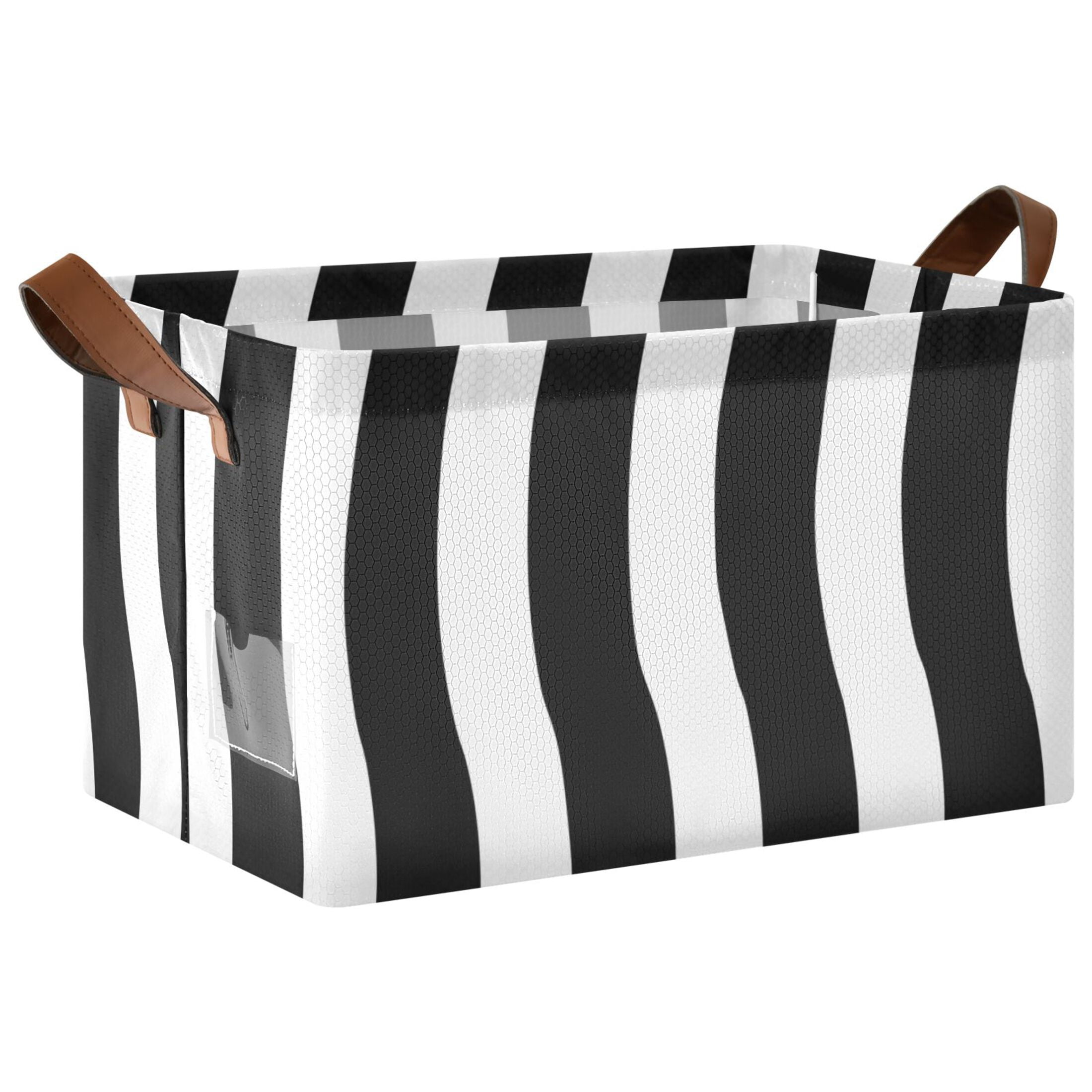 Ryvnso White with Black Line Stripe Storage Bins Large Basket Foldable Cube Toys Organizer with Handles 2 PCs
