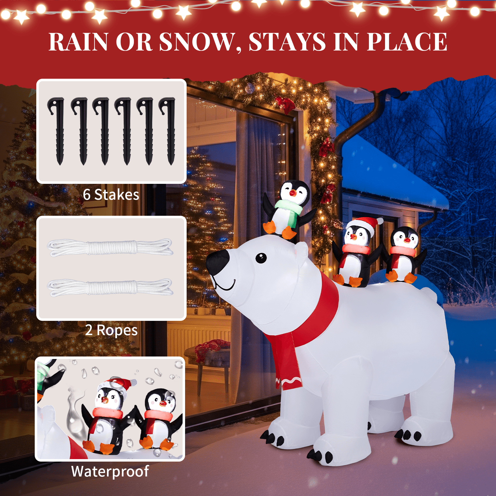 Astoutdoor 5 ft Lighted Christmas Inflatable Decoration, Polar Bear and Penguins Blow Up Yard Decor with Built-in LED Lights