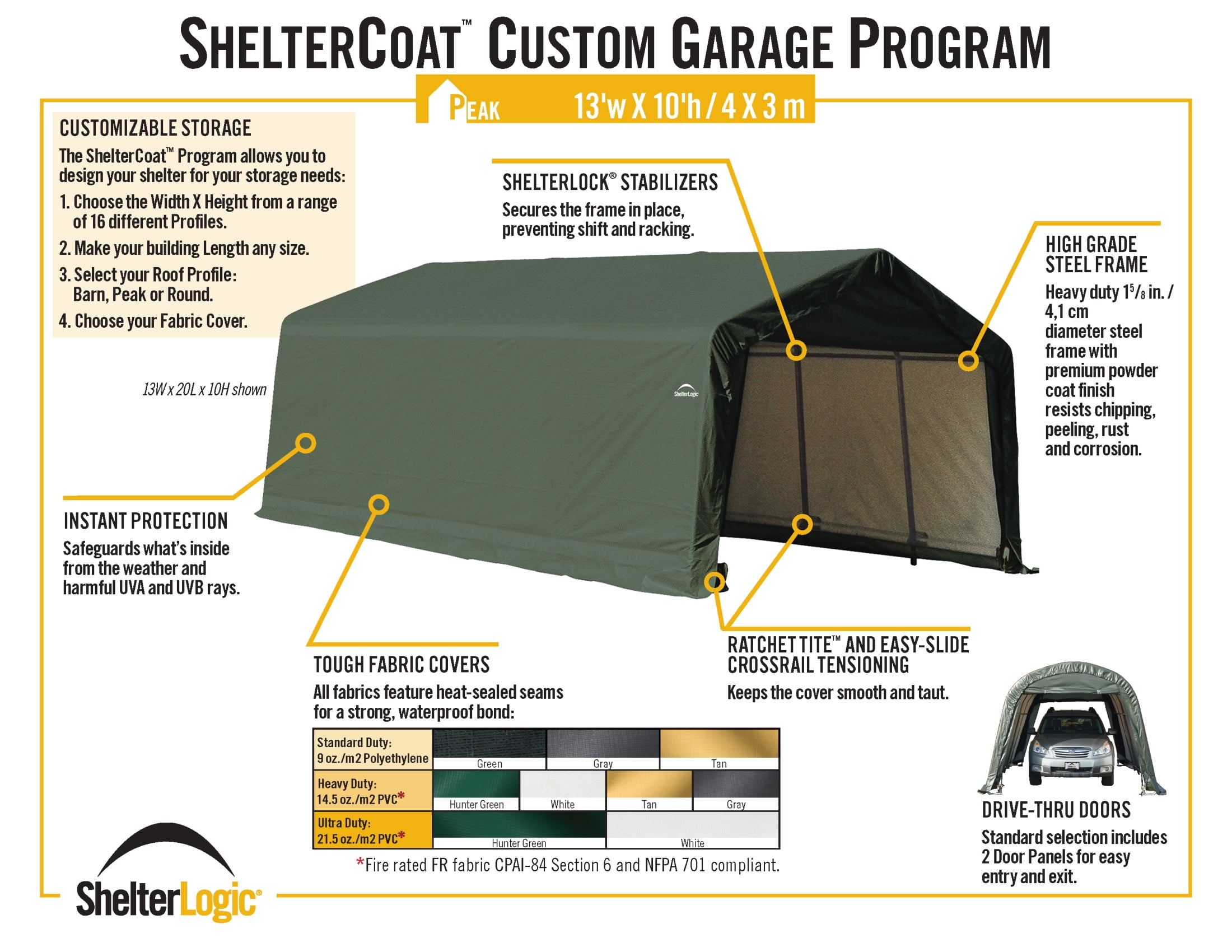 ShelterLogic 13' x 28' x 10' Green Carport