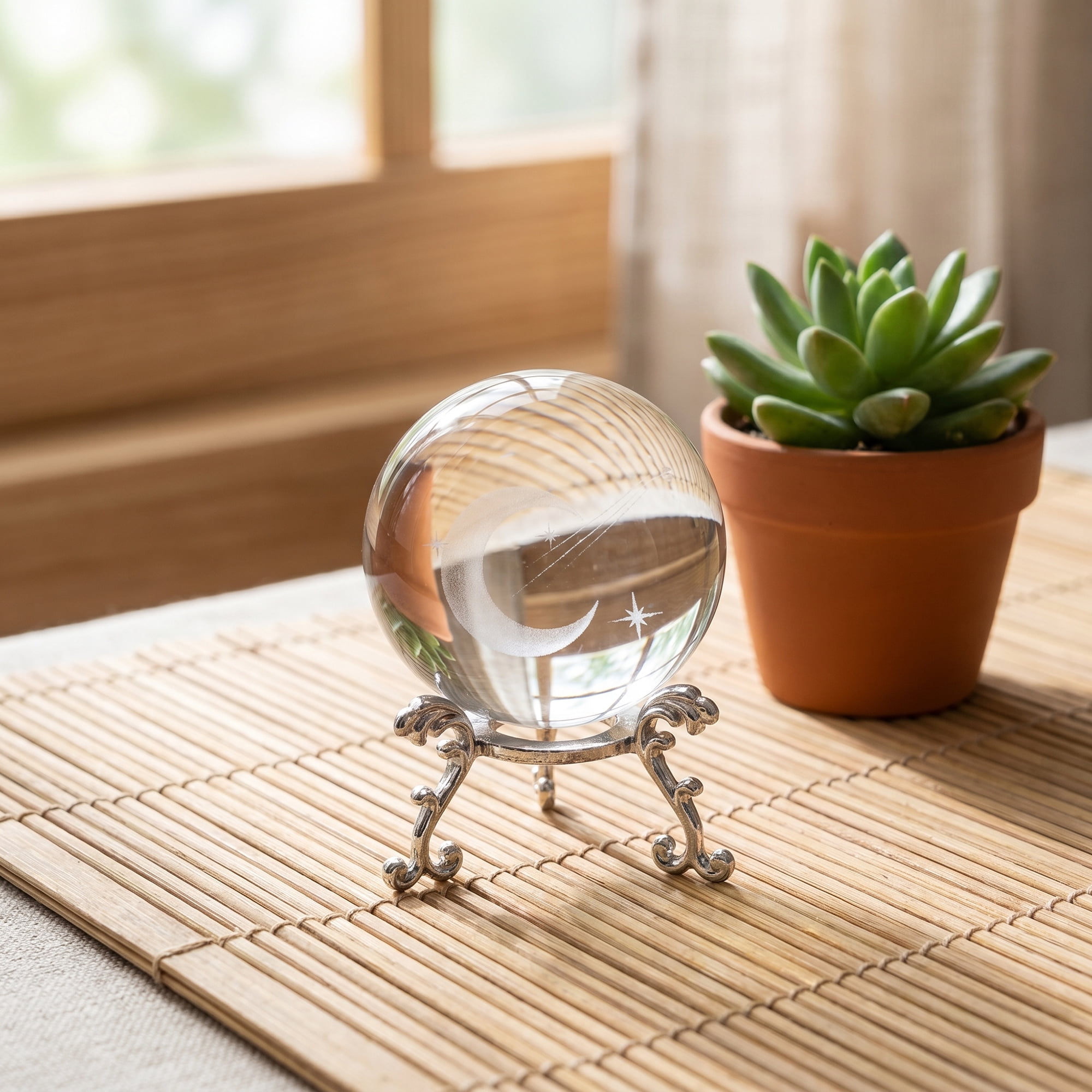 Unique Bargains Crystal Ball Figurine 3D Glass Paperweight with Base Clear Style H