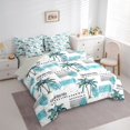 thumbnail image 3 of Feelyou Summer Coconut Tree Comforter Set 7pcs, Cyan Stripes Lines Full Bedding Set, 3 of 8