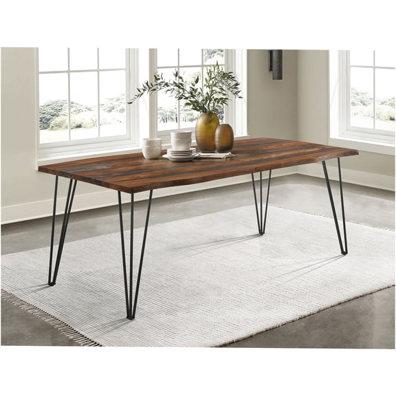 JERFIT Industrial Modern Live Edge Dining Table for 6, Grey Sheesham Wood & Metal Base, Rectangular Kitchen Table
