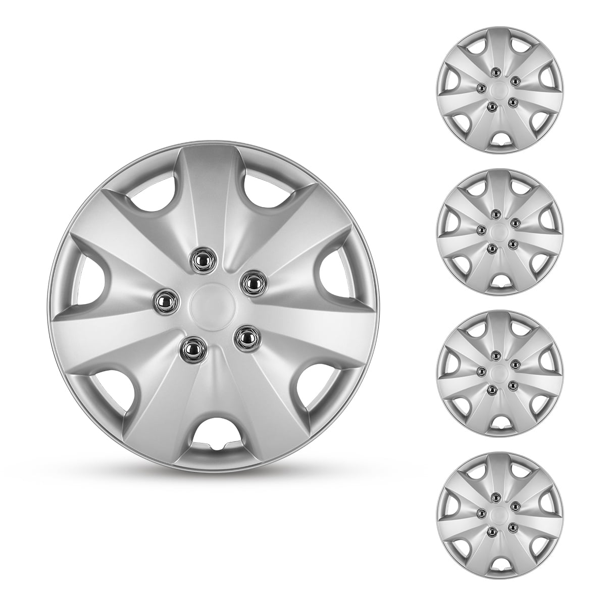 (4 Pack)15 inch Universal Wheel Rim Cover Hubcaps Snap on Car Truck Fit R15 Tire-Silver