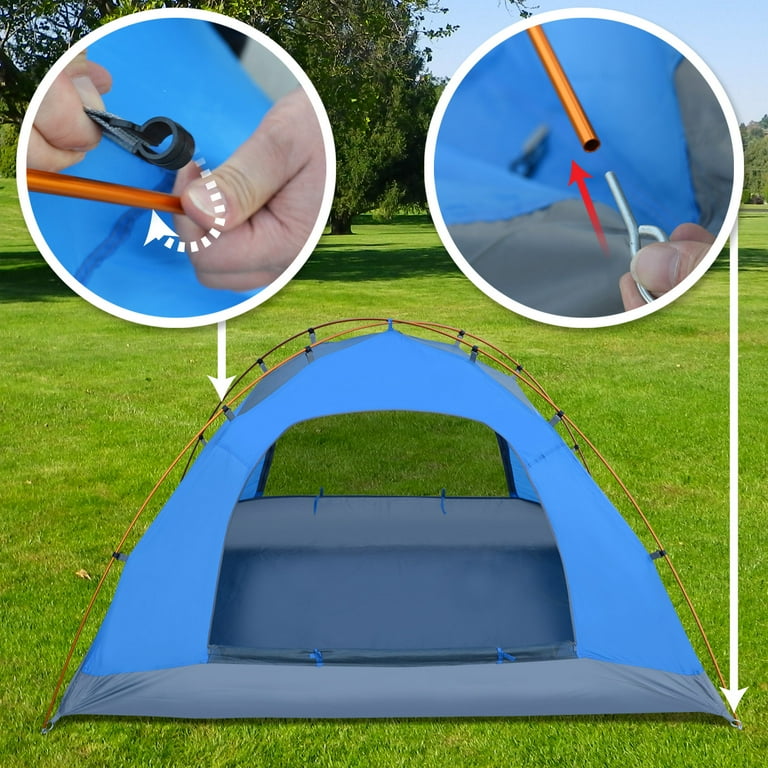 Zeus & Ruta 14 Ft. X 11 Ft. 10 -person Camping Tent - Portable Easy Set Up Family Tent, Windproof Fabric Dome For Hiking In Sky Blue