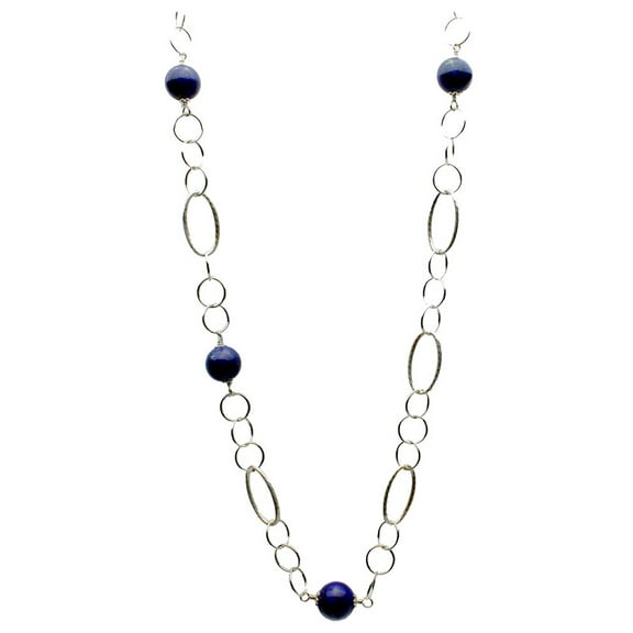 Sterling Silver Blue Lapis Stone Large Link Chain Necklace 24"