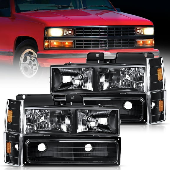 Nilight Headlight Assembly Compatible with 1988 1989 1990 1991 1992 1993 Chevrolet GMC C/K 1988-1993 Silverado Suburban Sierra Blazer Tahoe Yukon Black Housing Amber Reflector