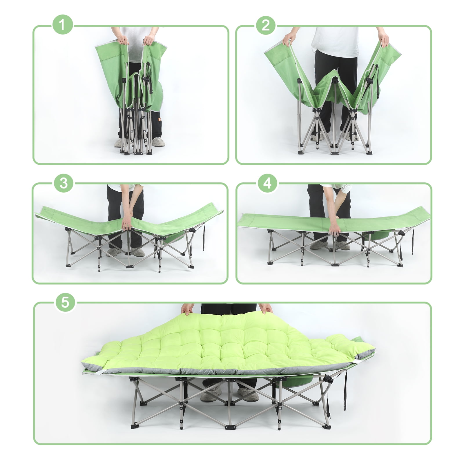 Portable Camping Cot with Mattress, Folding Sleeping Cot Heavy Duty Fold Up Camp Bed, Green