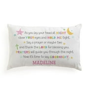 Personalized Planet Girl Prayer Lumbar Throw Pillow with Custom Name Printed on White Rectangular Removable Cover | Decorative Accent for Childs Nursery or Bedroom | 20x12