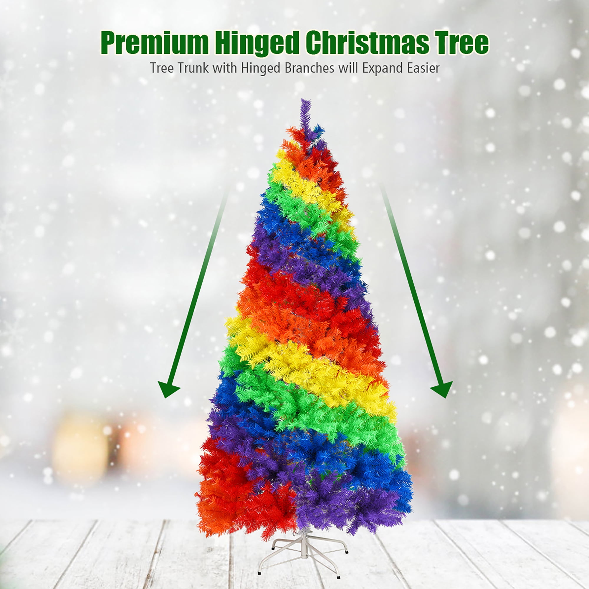 Costway 7FT Artificial Hinged Colorful Rainbow Full Fir