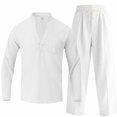 thumbnail image 6 of Gytharion Men's Summer Casual 2 Piece Outfits for Vacation Soild Color Stand Collar Long Sleeve Shirts with Drawstring Elastic Waist Long Pants Outfits Cotton and Linen Lightweight Sets, 6 of 8