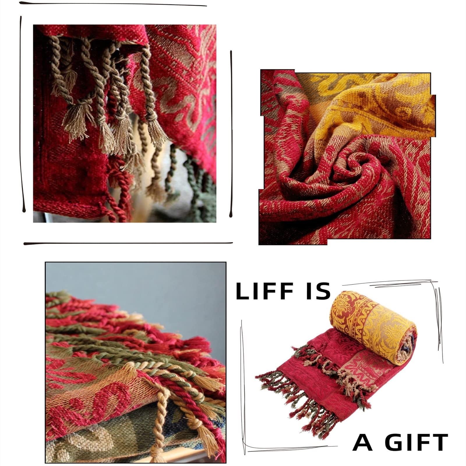 MOVANNE 75x60 Inch Machine Wash Boho Tribal Throws Blankets Colorful Bohemian Hippie Chenille Throw Covers Couch Furniture Sofa Chair Loveseat (Red, S:75x60)