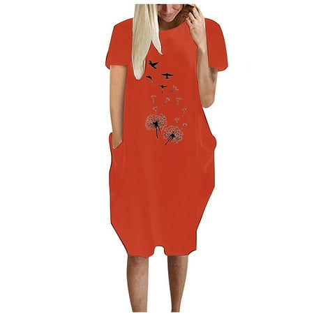 

Juebong Women s Sweatshirt Dress With Pockets Short Sleeve Hoodie Dress Cute Print Casual T Shirt Blouse Mini Dresses Long Tunic Top