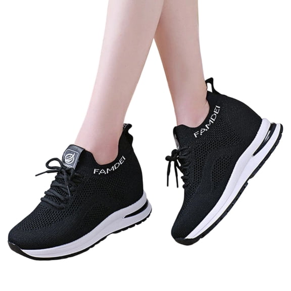 Willtoo Womens Sneakers Hidden Wedge Height Increasing Trainers Breathable Mesh Lace-Up Walking Shoes Lightweight Stretch Knit Casual Shoes