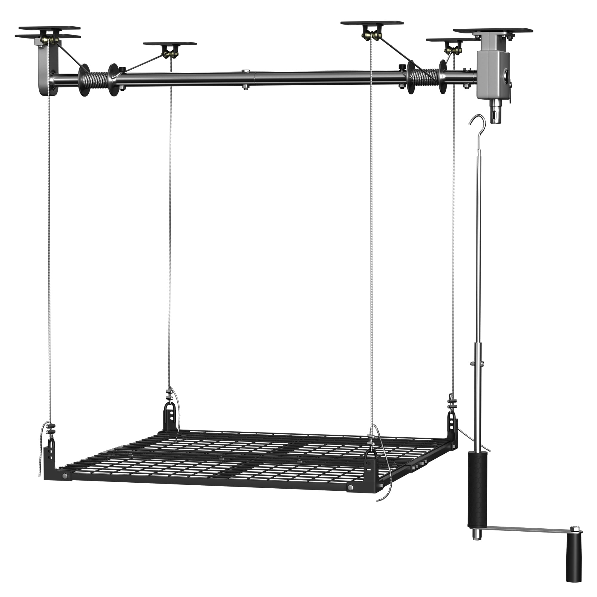 Installation template and mounting hardware included with ceiling storage system