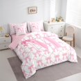 thumbnail image 3 of jejeloiu Letter M Monogrammed 7 Pieces Bedding Comforter Set,Cartoon Bow Tie Full Bedding Set,Pink Bowtie Ribbon Fitted Sheet Flat Sheet For Girls,Microfiber Room Decorative Reversible, 3 of 8