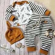 PatPat Baby 3-piece Long Sleeve Striped Baby Cotton Outfit