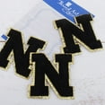 thumbnail image 2 of 3 Pack Chenille Iron On Glitter Varsity Letter "N" Patches - Black Chenille Fabric With Gold Glitter Trim - Sew or Iron on - 5.5 cm Tall, 2 of 9