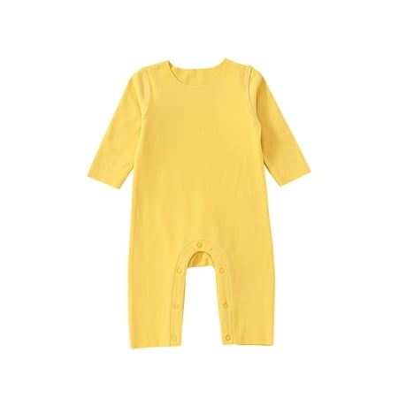 

Frontwalk Baby Bodysuit One Piece Jumpsuit Long Sleeve Thermal Travel Casual Playsuit Buttons Romper Yellow 66cm