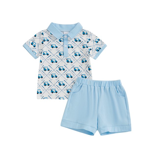 TheFound Tenues d'Été pour Bébé Garçon Motif Golf Chemise à Manches Courtes avec Col Rabattu et Shorts Ensemble 2 Pcs