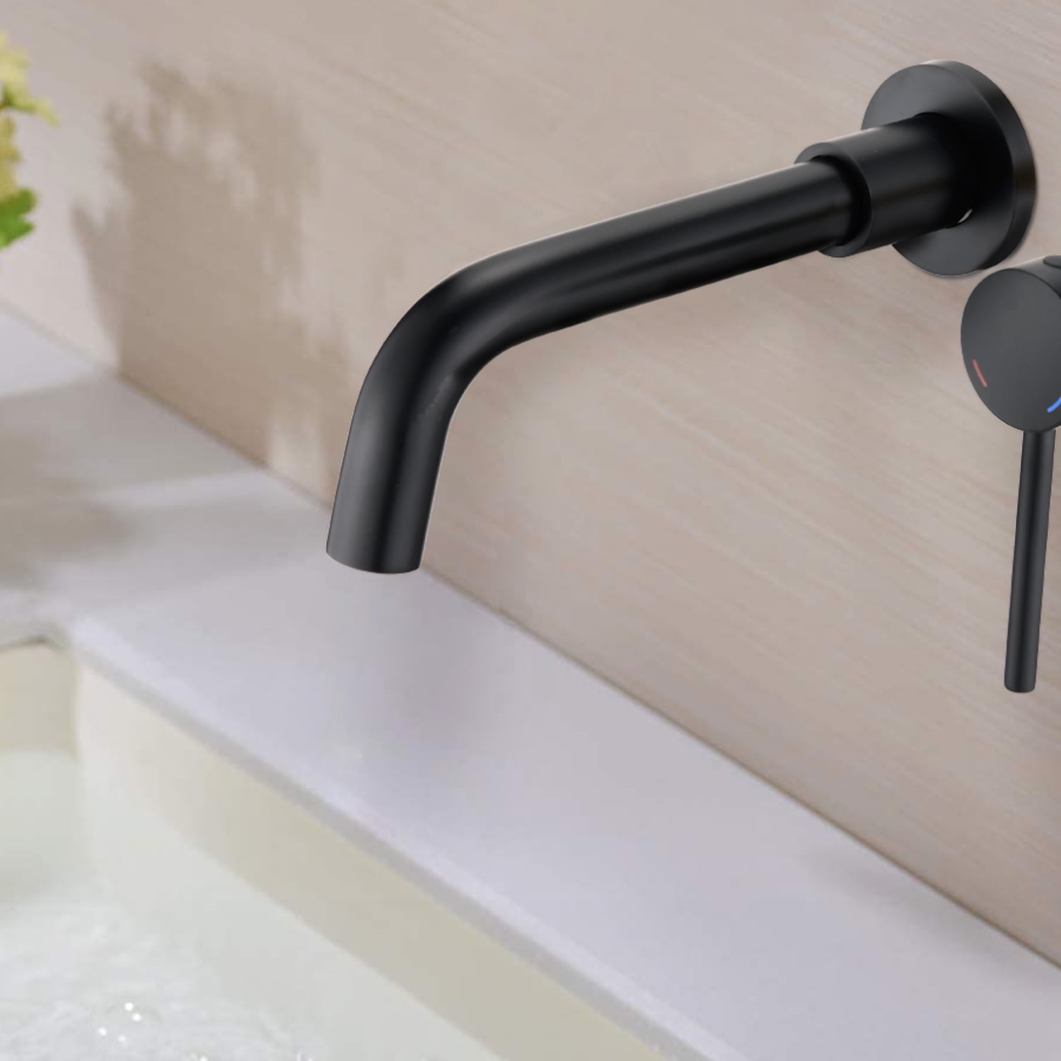 MAYEERTY Wall Mount Single Handle Bathroom Faucet: Contemporary Curved Design, Solid Brass