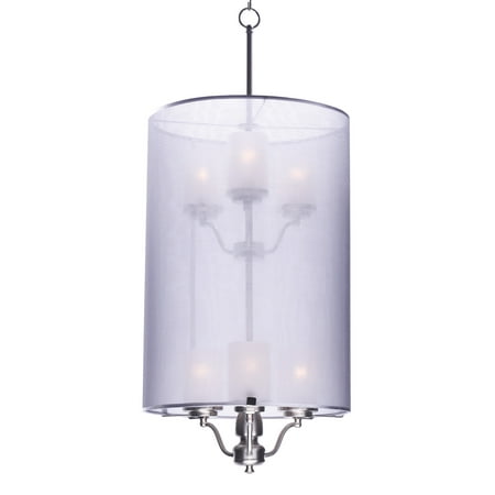 Satin Silver Effect - Maxim Lighting Lucid - Six Light Pendant, Satin Nickel Finish with Silver Sheer Shade