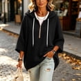 thumbnail image 6 of QIUOMBBP Women's Half Zip Hoodies Drawstring Loose Waffle Knit Pullover Sweater 3/4 Sleeves Oversized Hooded Sweatshirts Black L, 6 of 9
