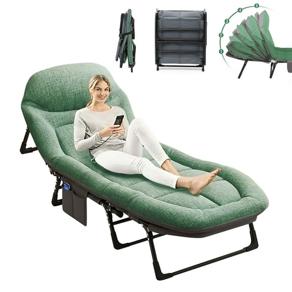 Halicool 6-Angle Adjustable Camping Cot with Mattress, Portable Heavy Duty Lay Flat Folding Cot