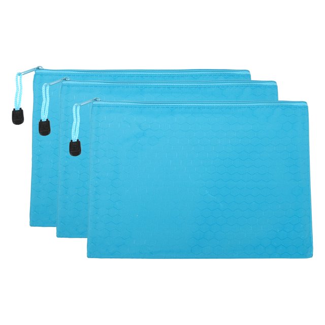 Unique Bargains Waterproof Zipper File Bags, A5 Document Holders for Office, Light Blue 3 Pack