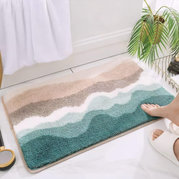 Microfiber Bathroom Rugs, Absorbent Soft Shaggy Carpet Floor Mats for Shower Tub Sink Toilet, Non-Slip Plush Carpet Floor Mats for Living Room Bedroom Kitchen 23.6 X 15.7 Inches,Green