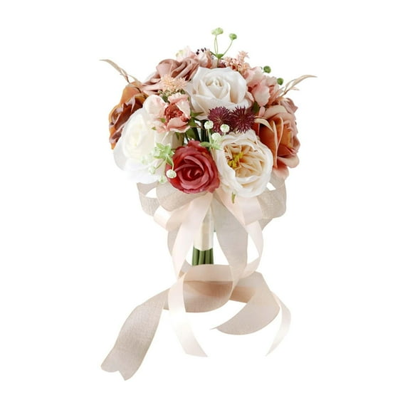 deevoka Bridal Bouquet Artificial Rose Flower Decor Lifelike Fake for Bride Thanksgiving D
