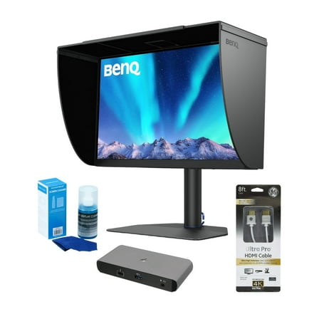 BenQ PhotoVue SW272Q 27-Inch QHD 1440p HDR Monitor (Black) Bundle with Docking Station, HDMI Cable and Screen Cleaner (4 items)