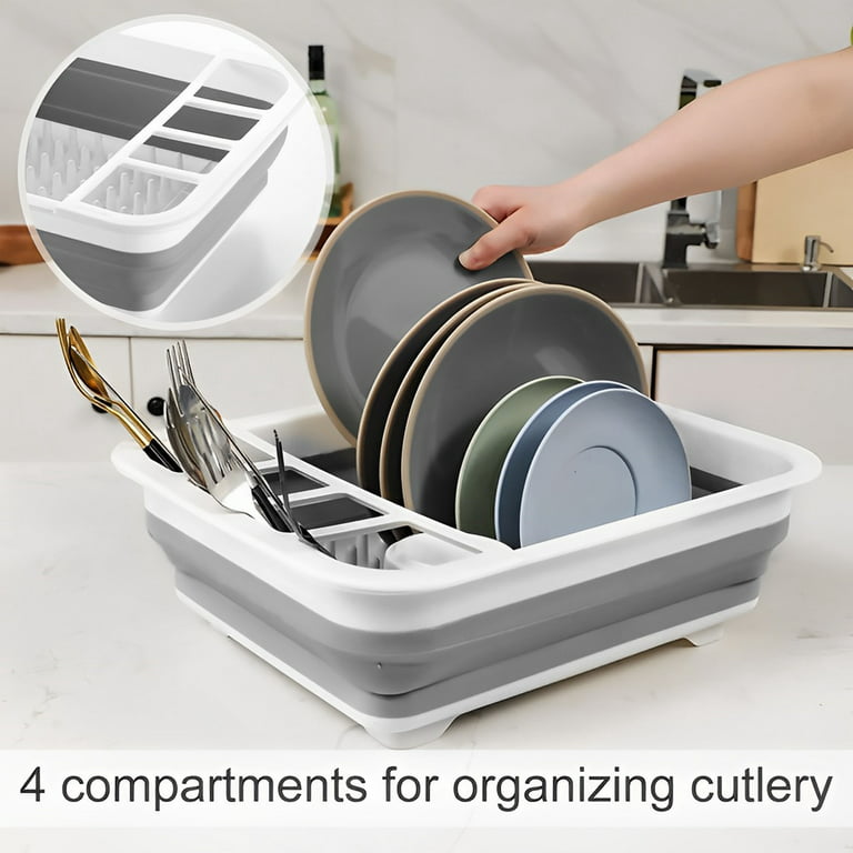 Dish Drying Rack Collapsible Dish Drainer with Drain Tray Foldable