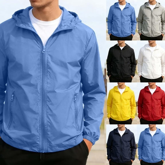 Gamivast Zip up Hoodie for Men Hooded Long Sleeve Casual Loose Fit Solid Lightweight Fabric Windbreaker Running Shirts Athletic Shirts Outdoor Summer Spring Tops