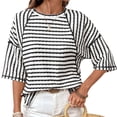 thumbnail image 5 of Fengqque Short Sleeve for Women Summer Tops Crew Neck Striped Print Loose Basic Tshirts Shirts Black XXL(XXL), 5 of 7