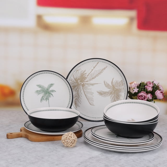 Hometrends Palm Bamboo Melamine Dinnerware Set 12-Piece