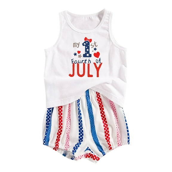Mercatoo Toddler Baby Independence Day Clothes Summer Sleeveless Vest Tops   Stripe Shorts 2 𝐏iece Set Girls Holiday Outfit
