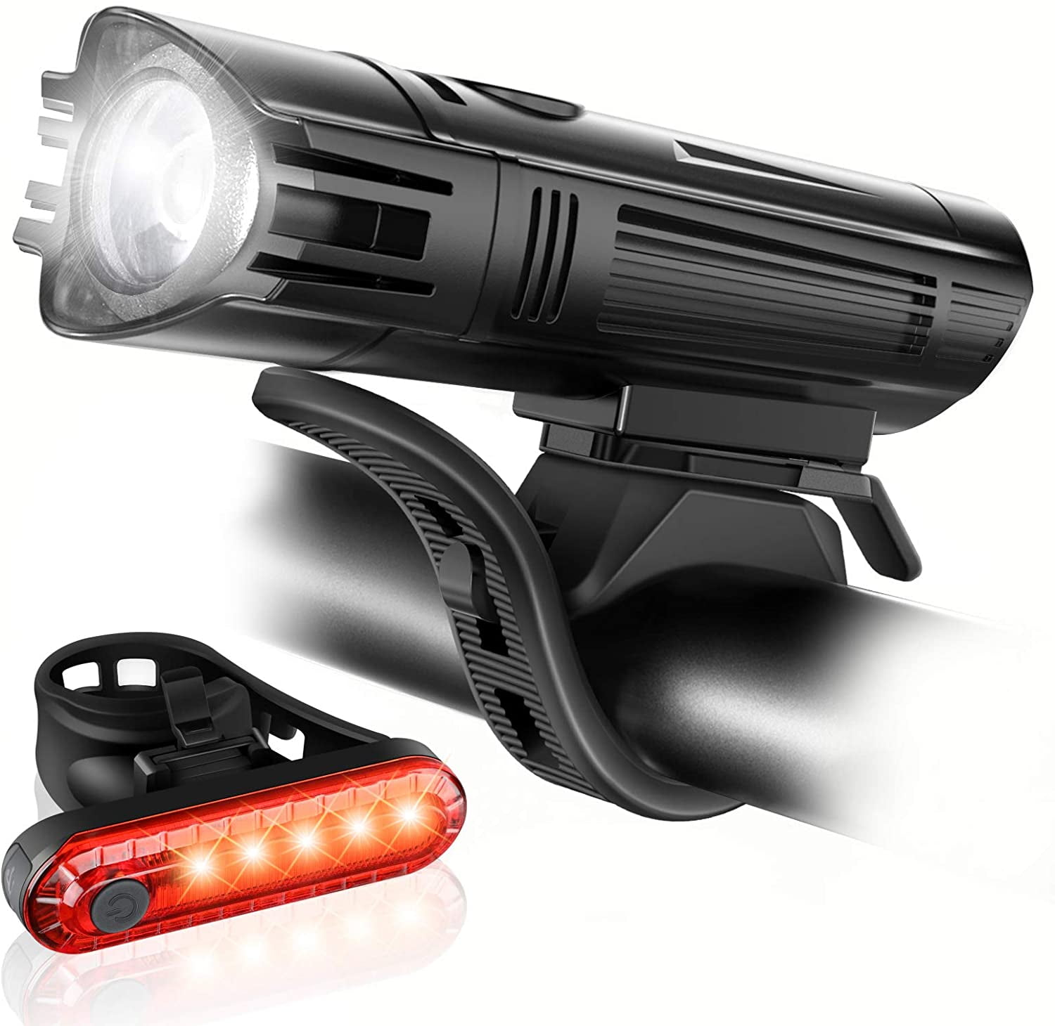 Reboos USB Rechargeable LED Bright Bike Front Headlight and Rear Tail Light Set 