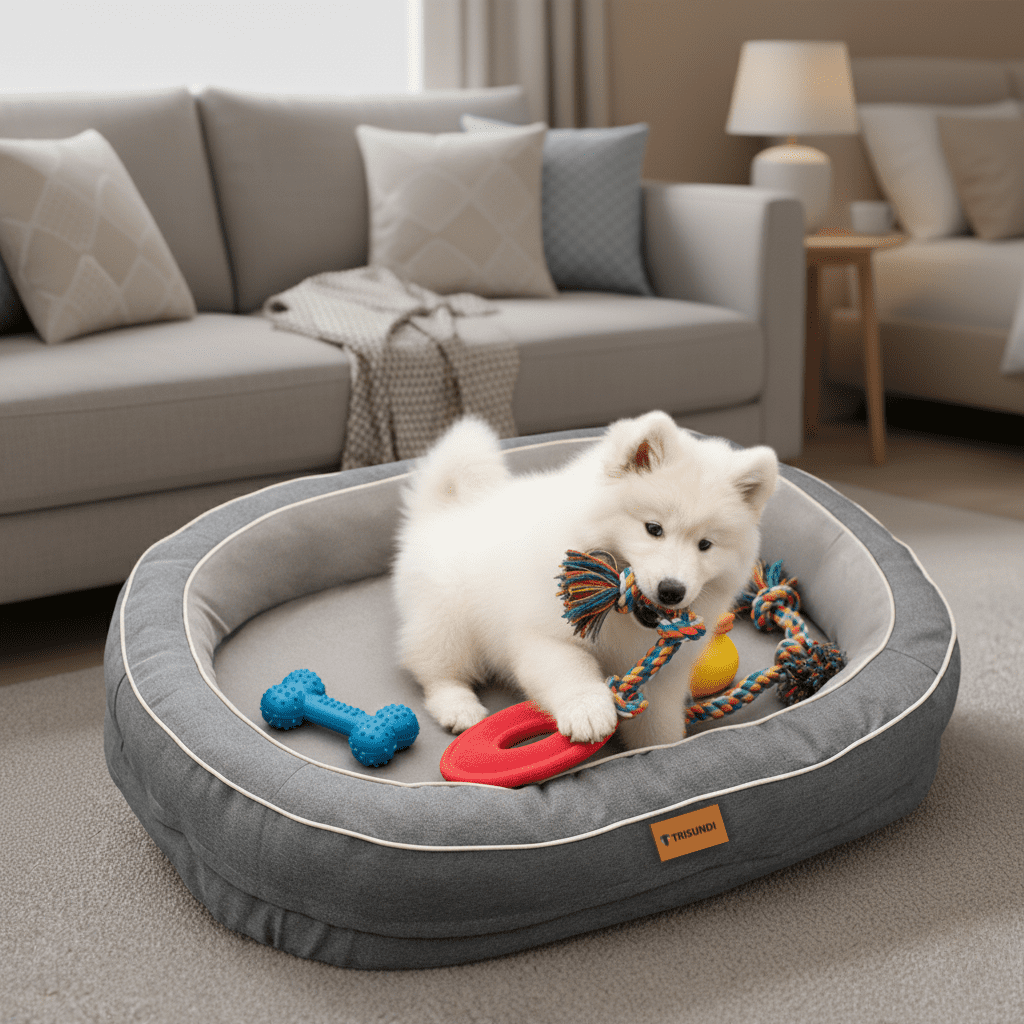 Oval Orthopedic Dog Bed with Removable Washable Cover – Calming Pet Bed with High-Density Honeycomb Sponge, Non-Slip Bottom, Durable Scratch-Resistant Fabric for Medium and Large Dogs