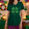 thumbnail image 2 of Tnhcen Women's St. Patrick's Day Scrub Top, Shamrock Print V-Neck Nurse Uniform, Loose Fit Healthcare Work Shirt with Pockets, Gabardine Stretch Tee, S-5XL, 2 of 5