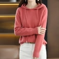 thumbnail image 6 of RMGVDSD Women's Soft Hooded Pullover Sweater Fashion Knitted Long Sleeve Sweaters For Women Solid Color Loose Knit Pullover Tops /Pink, 6 of 7