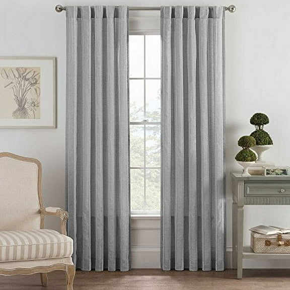 Brielle Bayport Fringe Rod Pocket/Back Tab Window Panel, 84" Long, Grey