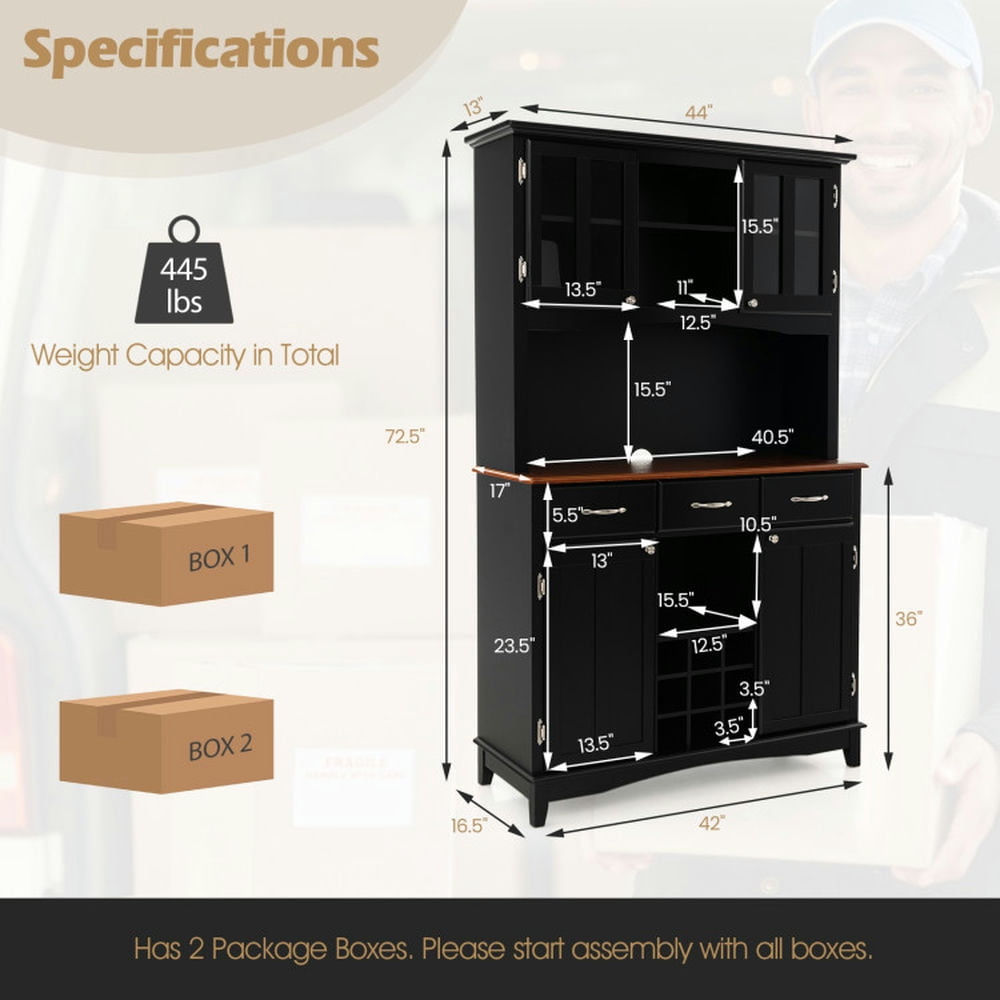 Finihen Kitchen Storage Cabinet, Buffet Sideboard, Kitchen Storage Cabinet Cupboard with Wine Rack and Drawers, for Dining Room, Kitchen, Living Room, Black Finihen Kitchen Storage Cabinet, Buffet Sideboard, Kitchen Storage Cabinet Cupboard with Wine Rack and Drawers, for Dining Room, Kitchen, Living Room, Black