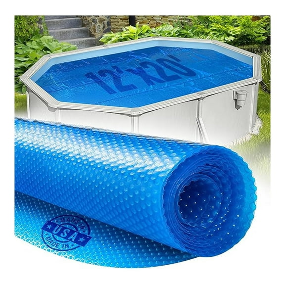 12' x 20' Oval Solar Cover for Inground and Above Ground Pool, 8 Mil - Premium Heavy Duty Solar Blanket for Above Ground Pool, Blue - Made in USA