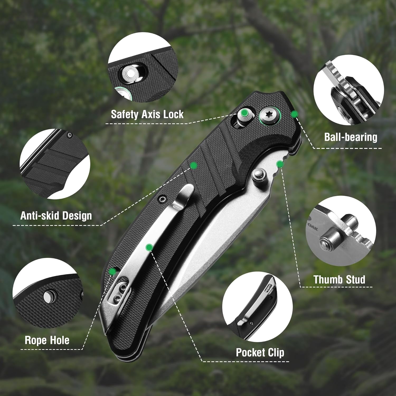 Folding Pocket Knife, 4" Stonewash Stainless Steel Blade EDC G10 Handle with Axis Lock & Clip, Small Tactical Survival Knife for Hiking, Hunting, Outdoor Gifts Men Women